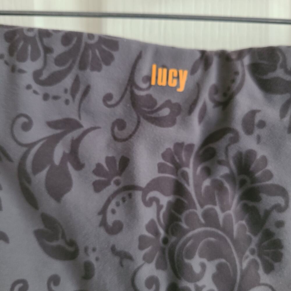 LUCY ACTIVEWEAR Gray Floral Skirted Ruched Leggings Women's Size Small* - Picture 7 of 7